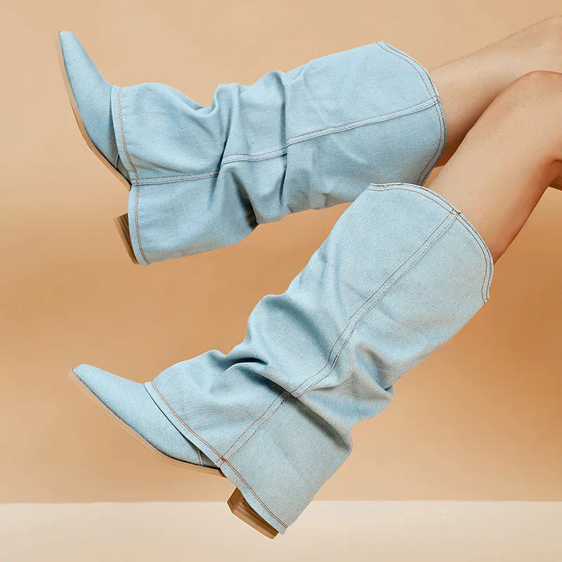 Miley | Trendy Denim Laarzen Dames - Stijlvol, Comfortabel en Cowboystijl - Licht Blauw