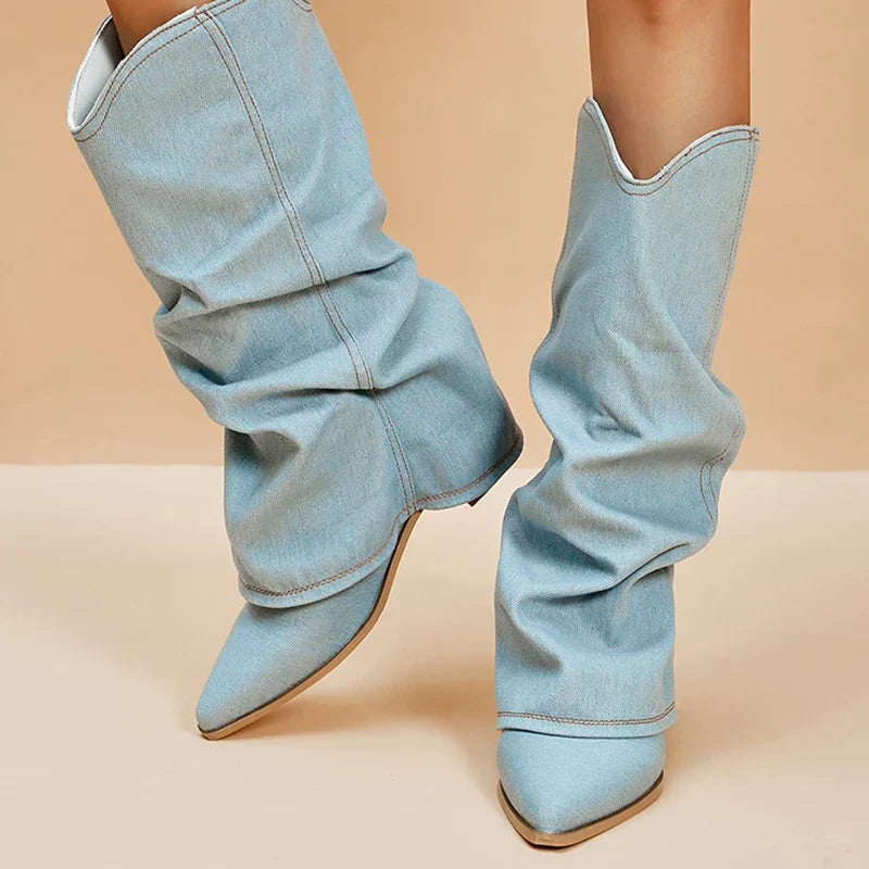 Miley | Trendy Denim Laarzen Dames - Stijlvol, Comfortabel en Cowboystijl - Licht Blauw