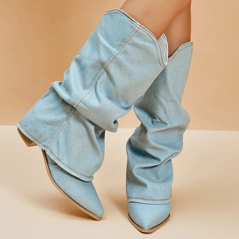 Miley | Trendy Denim Laarzen Dames - Stijlvol, Comfortabel en Cowboystijl - Licht Blauw