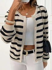 Allegra Gestreepte dames cardigan van zacht breisel – casual elegant vest met knoopsluiting