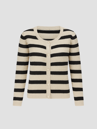Allegra Gestreepte dames cardigan van zacht breisel – casual elegant vest met knoopsluiting