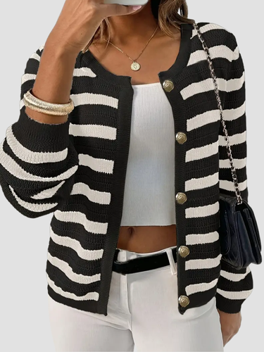 Allegra Gestreepte dames cardigan van zacht breisel – casual elegant vest met knoopsluiting