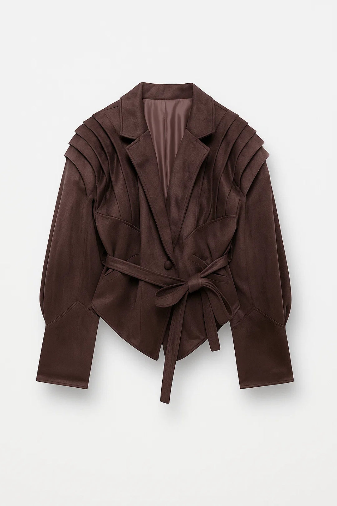 Dames Blazer met Tailleband en Plooidetails - Donkerbruin / Beige - Maelen