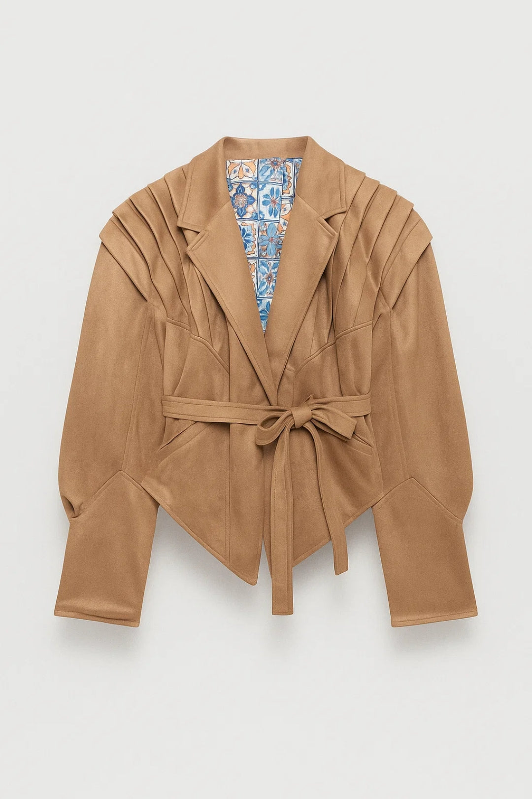 Dames Blazer met Tailleband en Plooidetails - Donkerbruin / Beige - Maelen
