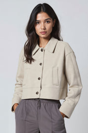 Dames Utility Jas Kort Knopen Relaxte Pasvorm Casual - Beige / Zwart - Maelen