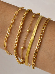 Armbandenset Dames met 5 Stuks Verstelbaar Titanium Staal - Goud / Zilver - Maelen