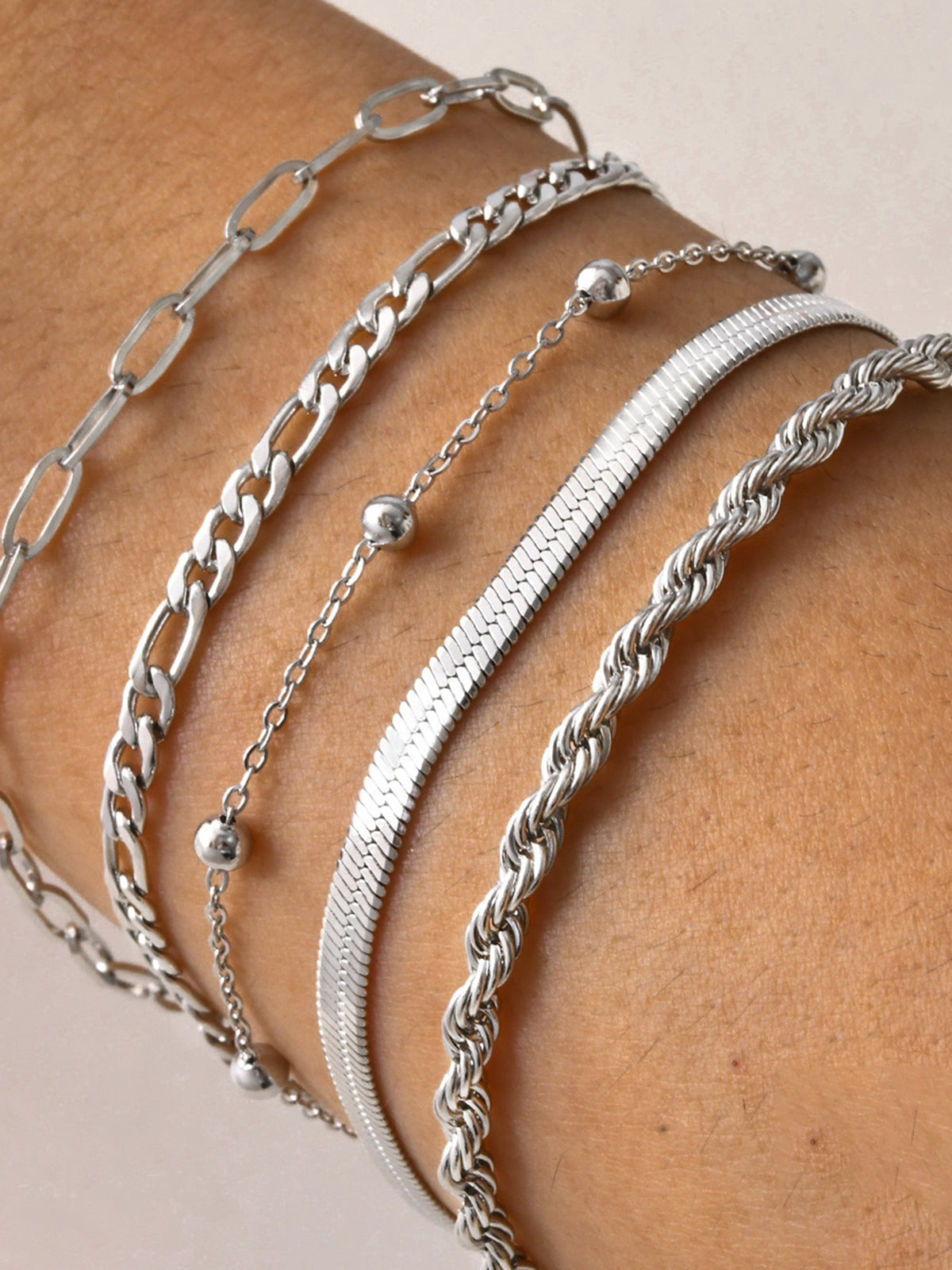 Armbandenset Dames met 5 Stuks Verstelbaar Titanium Staal - Goud / Zilver - Maelen