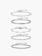 Armbandenset Dames met 5 Stuks Verstelbaar Titanium Staal - Goud / Zilver - Maelen