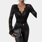 Luciana kanten top dames – elegante V-hals met lange mouwen