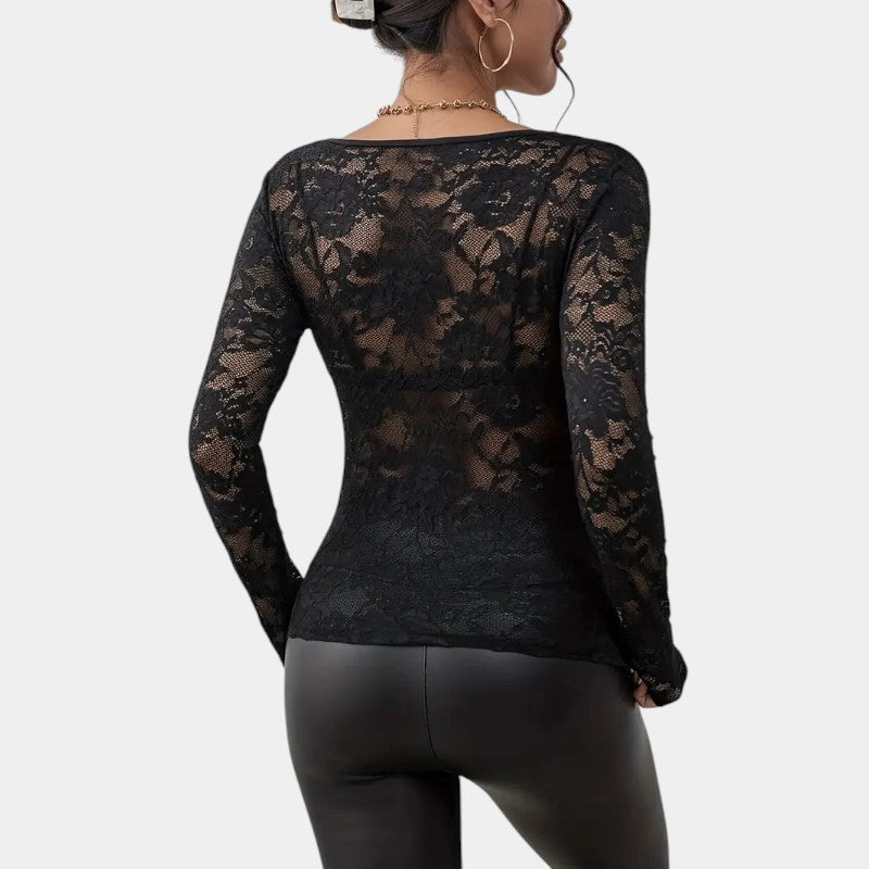 Luciana kanten top dames – elegante V-hals met lange mouwen