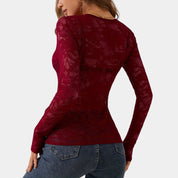 Luciana kanten top dames – elegante V-hals met lange mouwen