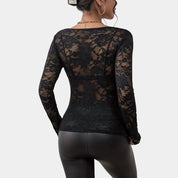 Luciana kanten top dames – elegante V-hals met lange mouwen