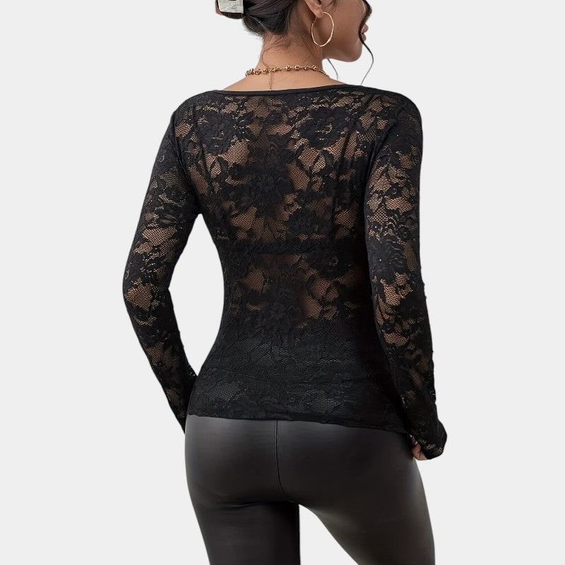 Luciana kanten top dames – elegante V-hals met lange mouwen