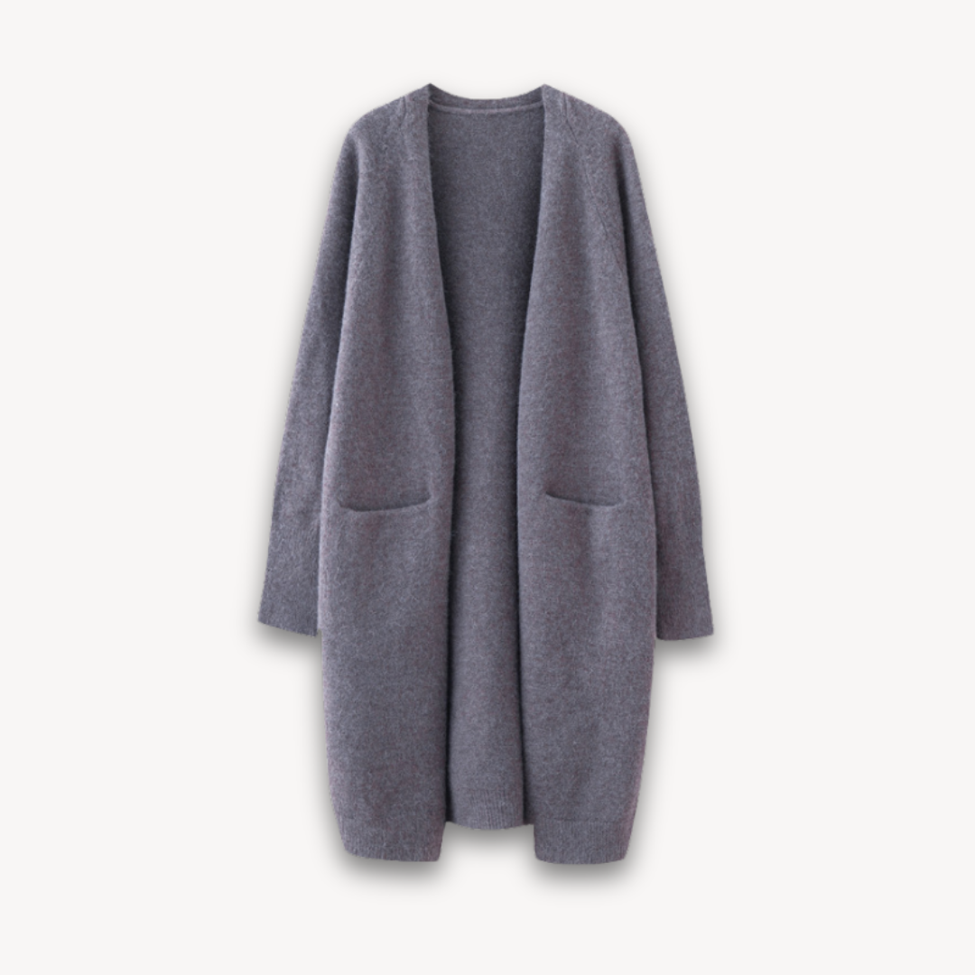 Serena Lange dames cashmere cardigan – luxueus vest met open voorkant voor herfst en winter