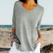 Dames Top V-Hals Zomer Luchtig Casual - Beige / Wit / Zwart - Maelen