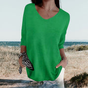 Dames Top V-Hals Zomer Luchtig Casual - Beige / Wit / Zwart - Maelen