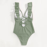 Boho Badpak | Sexy Badpak met Lage V-Hals, Ruches en Rugsluiting