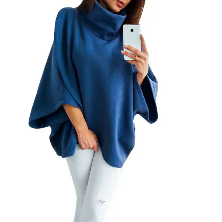Yara Poncho Pullover | Zachte Asymmetrische Trui voor Dames met Hoge Kraag