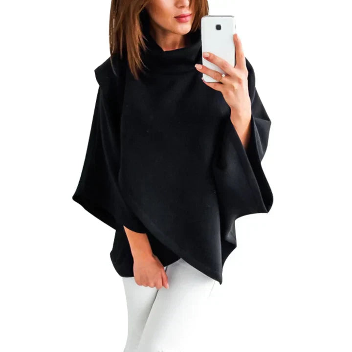 Yara Poncho Pullover | Zachte Asymmetrische Trui voor Dames met Hoge Kraag