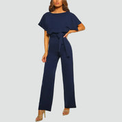 Jumpsuit Dames Zomer met Korte Mouwen, Ceintuur en Wijde Pijpen, Elegant en Vrouwelijk - Mariella Conti