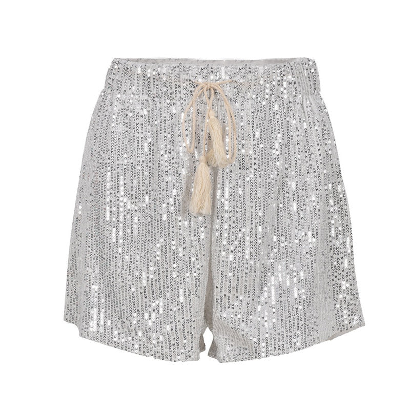 Giulia Pailletten Shorts | Feestelijke Satijnen Shorts met Hoge Taille en Trekkoord