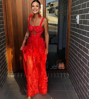 Isabella Jurk | Lange Mesh Jurk met Bloemenprint en Elegante Brede Bandjes