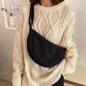 Cleo | Crossbody Tas Dames Halfmaan - Lichtgewicht, Veelzijdig en Stijlvol - Zwart / Creme / Oranje