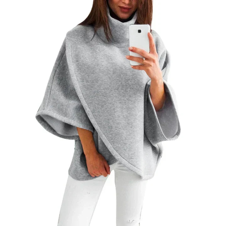 Yara Poncho Pullover | Zachte Asymmetrische Trui voor Dames met Hoge Kraag