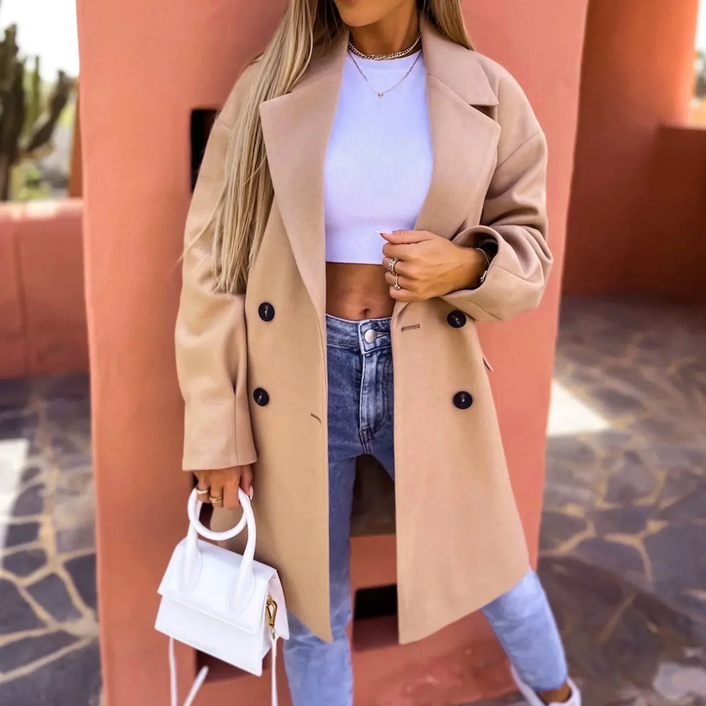 Alison Trenchcoat | Elegante Lange Damesjas met Double-Breasted Sluiting en Klassieke Pasvorm
