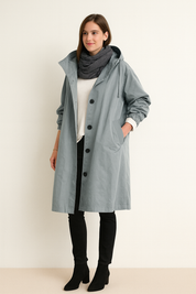 Luciana Elegante waterdichte regenmantel dames – driekwart jas met capuchon en ceintuur