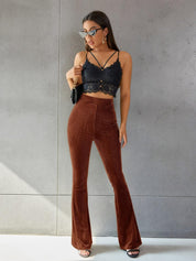 Dames Corduroy Broek Uitlopende Pijpen Hoge Taille - Groen / Bruin / Zwart - Maelen