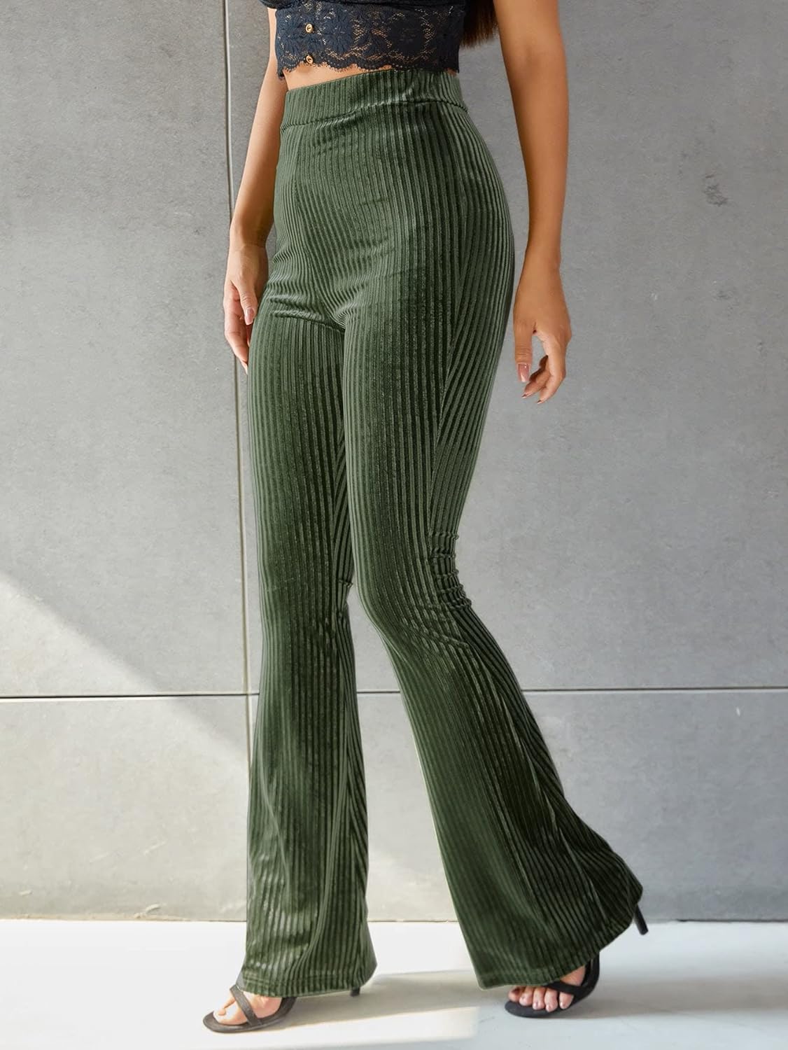 Dames Corduroy Broek Uitlopende Pijpen Hoge Taille - Groen / Bruin / Zwart - Maelen