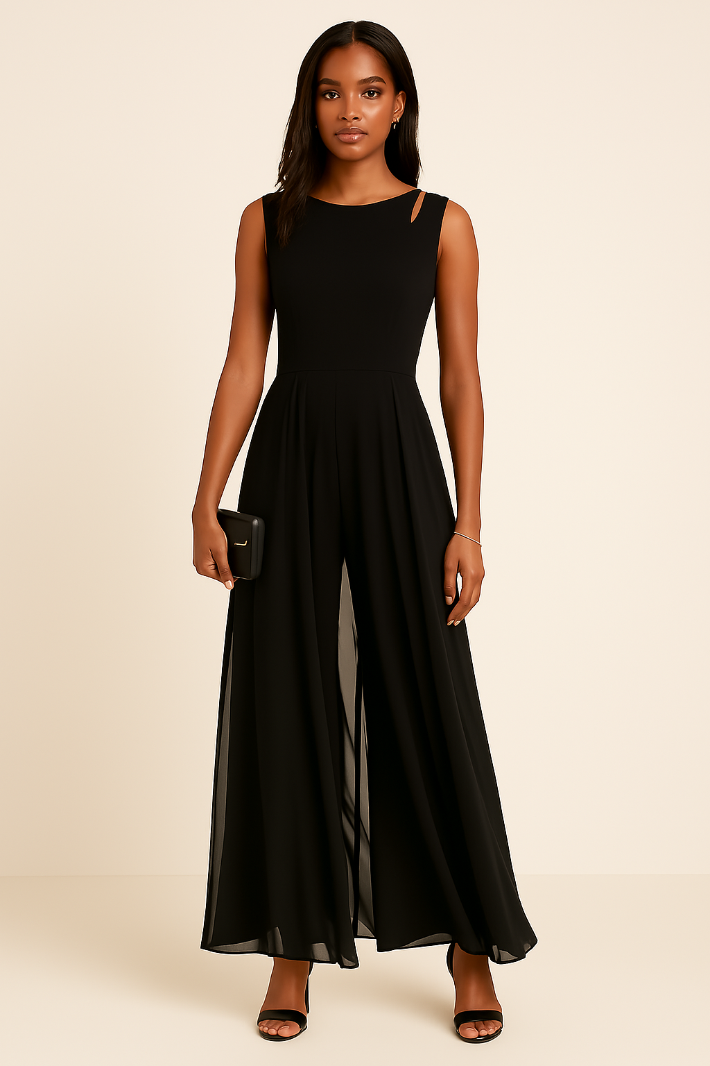 Leah | Trendy Dames Jumpsuit met Wijde Pijpen - Elegant, Mouwloos en Feestklaar - Zwart / Blauw