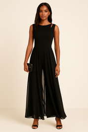 Leah | Trendy Dames Jumpsuit met Wijde Pijpen - Elegant, Mouwloos en Feestklaar - Zwart / Blauw
