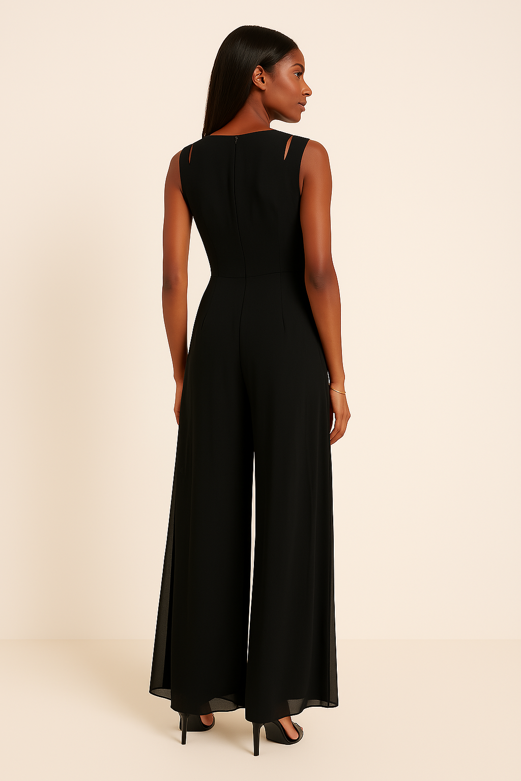 Leah | Trendy Dames Jumpsuit met Wijde Pijpen - Elegant, Mouwloos en Feestklaar - Zwart / Blauw