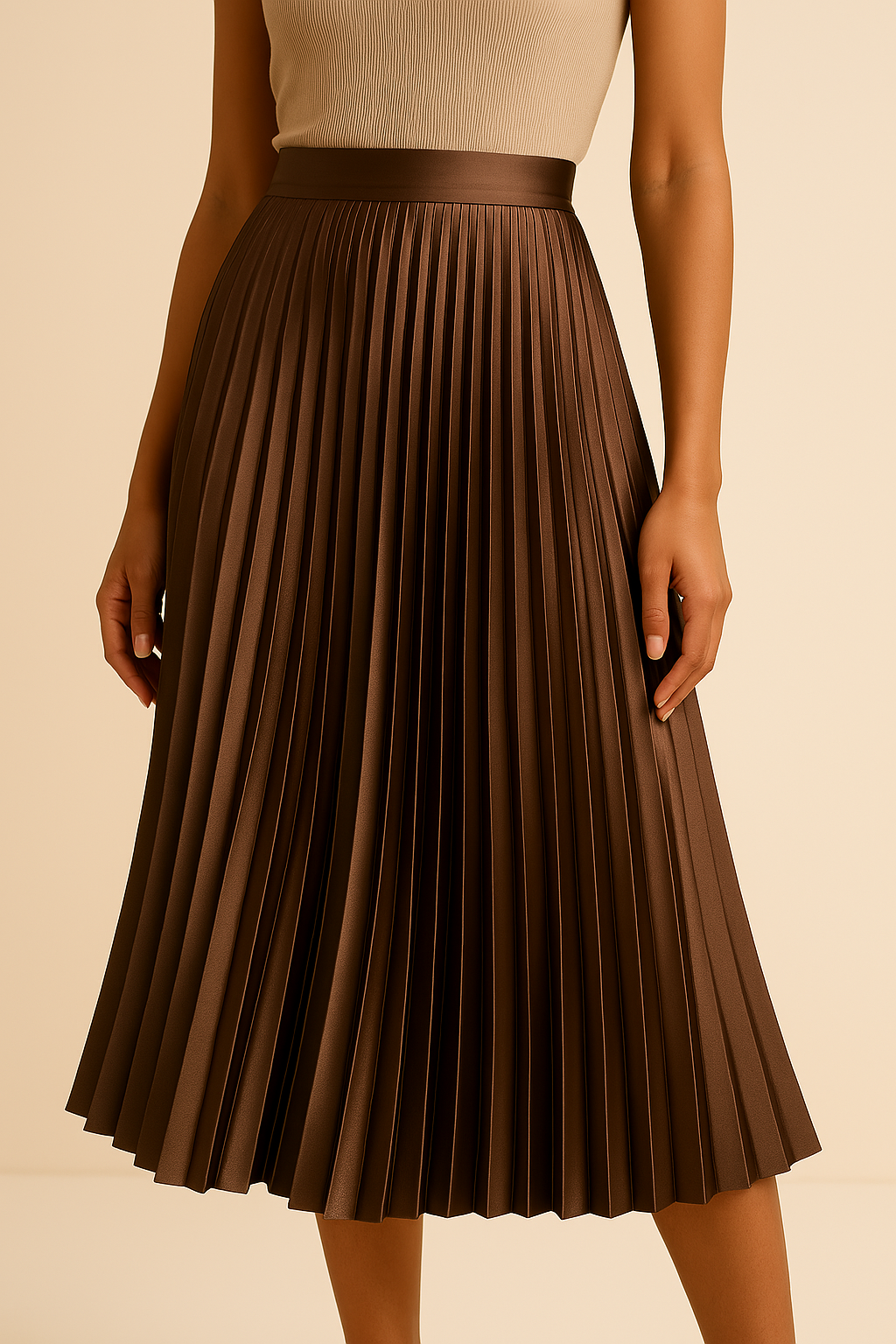 Satijnen Plooirok – Hoge Taille Midi-Rok met Elegante Glans | Giulia Contessa