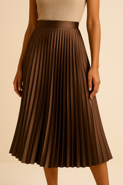 Satijnen Plooirok – Hoge Taille Midi-Rok met Elegante Glans | Giulia Contessa