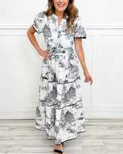 Dames A-lijn Maxi Jurk met Rits Smocked Taille Lente en Zomer - Mauve Bruin / Blauw / Zwart - Maelen