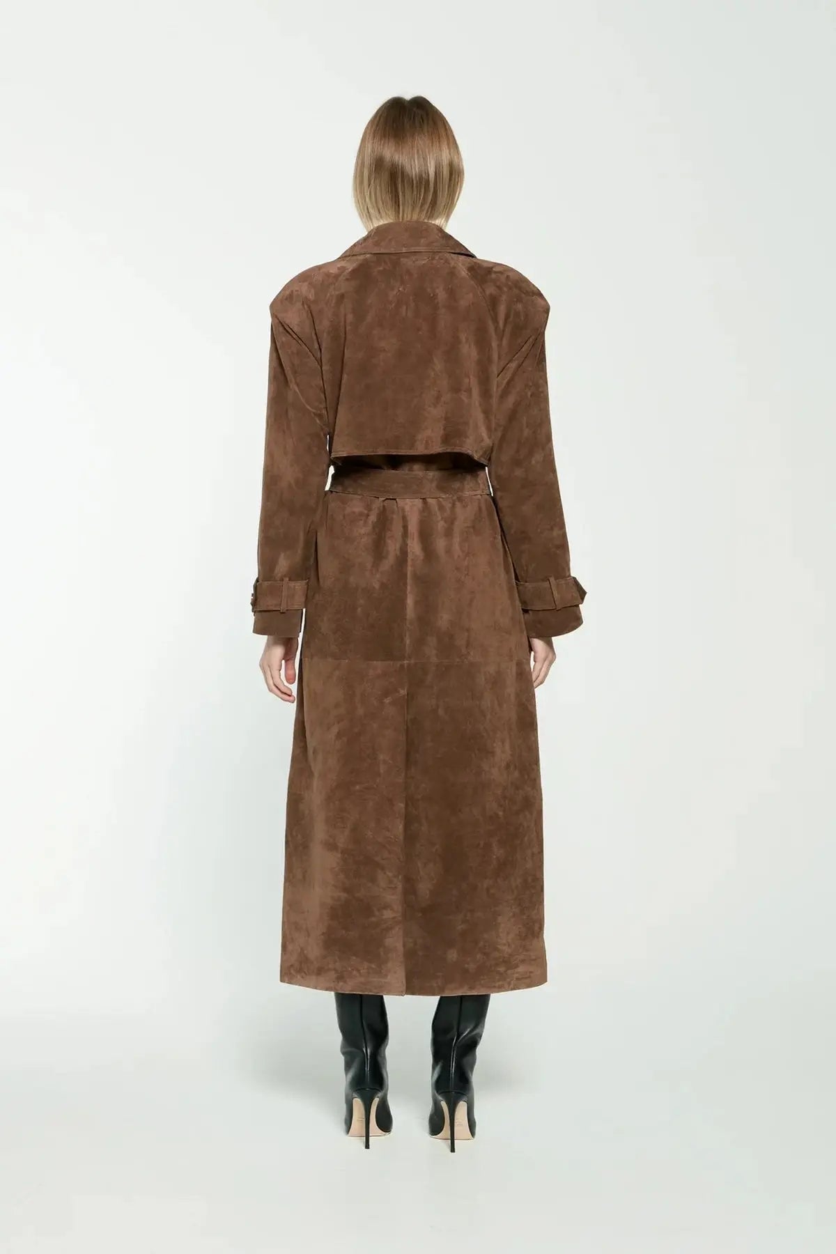 Valeria Suède trenchcoat dames – elegante lange jas met ceintuur voor herfst en winter