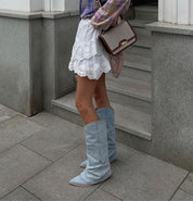 Miley | Trendy Denim Laarzen Dames - Stijlvol, Comfortabel en Cowboystijl - Licht Blauw