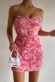 Très Jolie | Strapless Jurk Dames met Bloemmotief - Romantisch, Feestklaar en Vrouwelijk - Roze