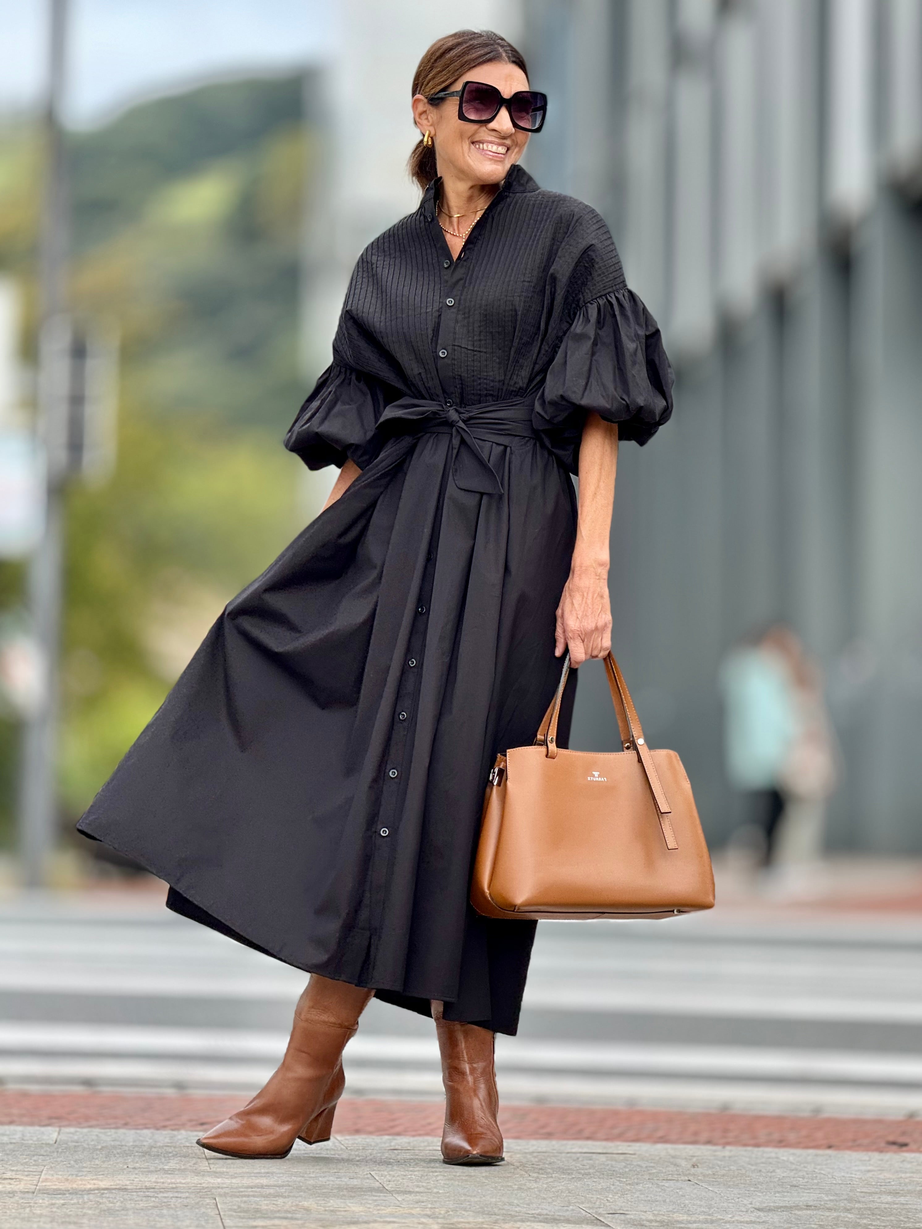 Phoebe Jurk | Zwarte One-Size Zomerjurk van Egyptisch Katoen met Ceintuur