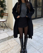 Lucia Skort | Satijnen Skort met Hoge Taille in Burgundy of Mocha Mousse