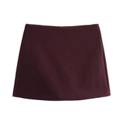 Lucia Skort | Satijnen Skort met Hoge Taille in Burgundy of Mocha Mousse