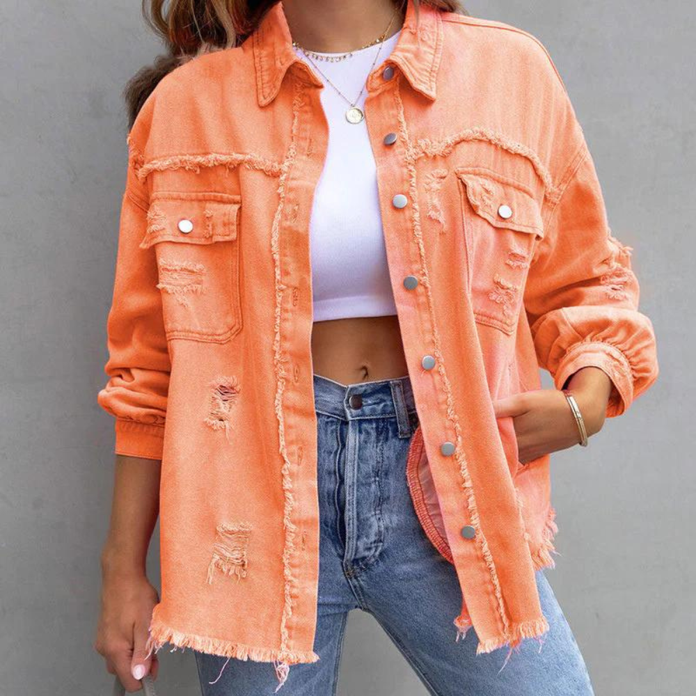 Alana Denim Jack | Casual Gescheurd Spijkerjack met Stoere Details