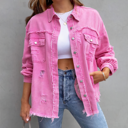 Alana Denim Jack | Casual Gescheurd Spijkerjack met Stoere Details