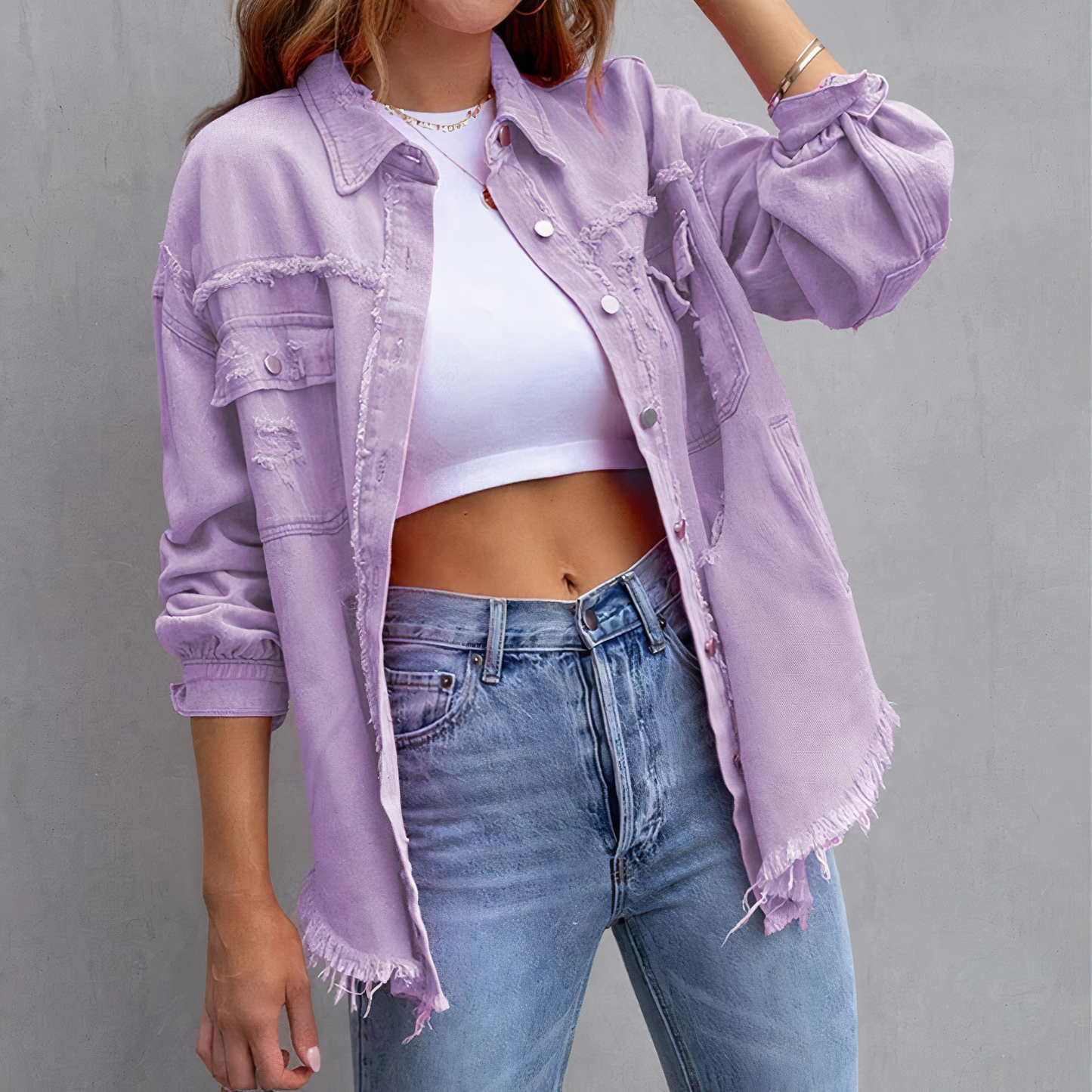 Alana Denim Jack | Casual Gescheurd Spijkerjack met Stoere Details