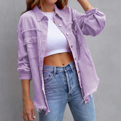 Alana Denim Jack | Casual Gescheurd Spijkerjack met Stoere Details