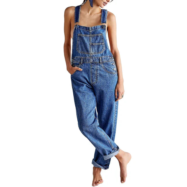 Chiara Tuinbroek | Denim Damesjumpsuit met Relaxte Pasvorm en Stijlvolle Zakken
