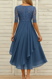 Dames Maxi Jurk Kanten Bovenstuk Chiffon Rok Driekwart Mouwen A-lijn Elegant - Blauw / Groen / Paars - Maelen